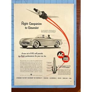 1954 General Motors AC Spark Plugs Auto Maintenance Vette Vtg Magazine Print Ad